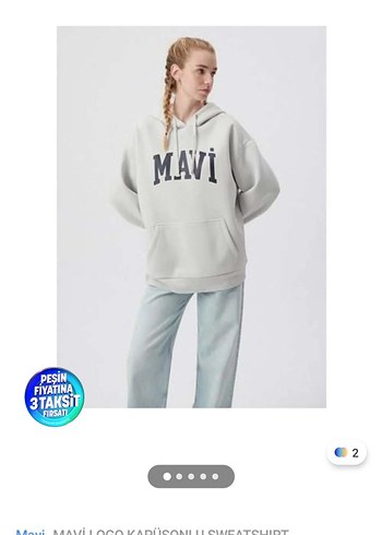 Mavi Gri Kapüşonlu Oversize Sweatshirt - Görsel 2