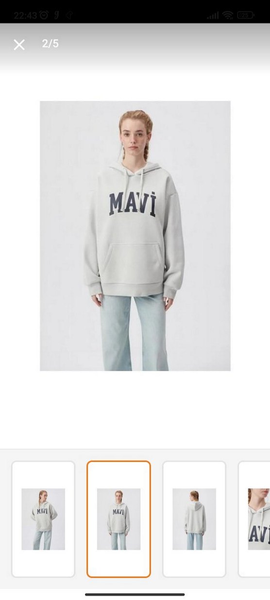 Mavi Gri Kapüşonlu Oversize Sweatshirt - Görsel 3
