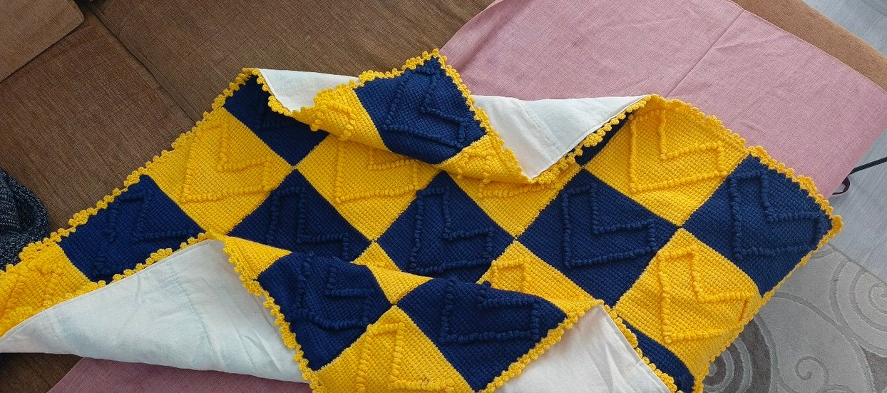 Renkli Kareli Örgü Çocuk Battaniyesi - Görsel 2