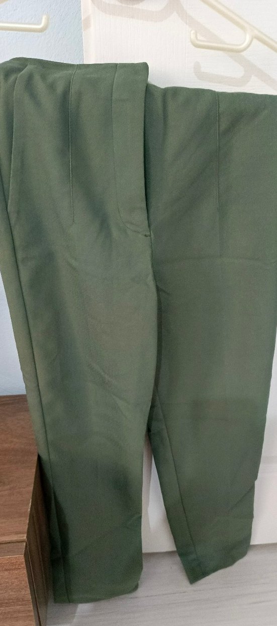 Kadın Haki Kumaş Pantolon Midi Boy Regular Fit - Görsel 3