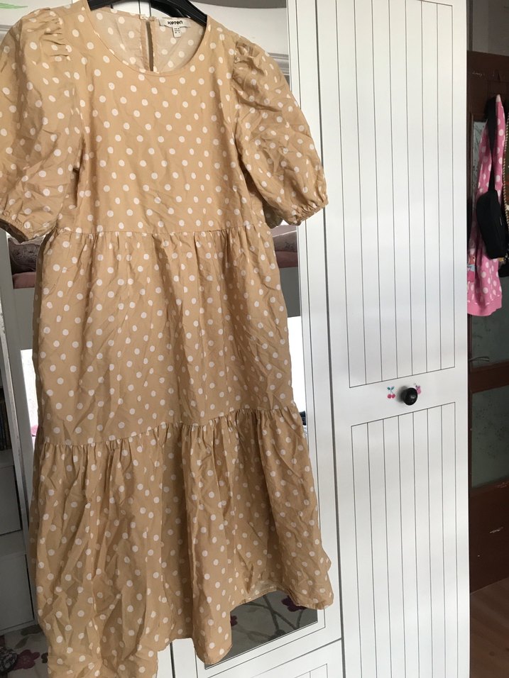 Bej Puantiyeli Elbise - Görsel 2