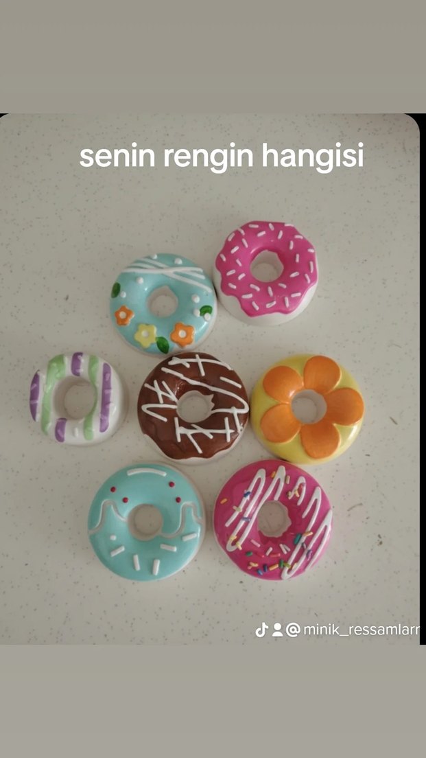 Beyaz Dekoratif Donut Şekilli boyama seti taş tozundan - Görsel 2