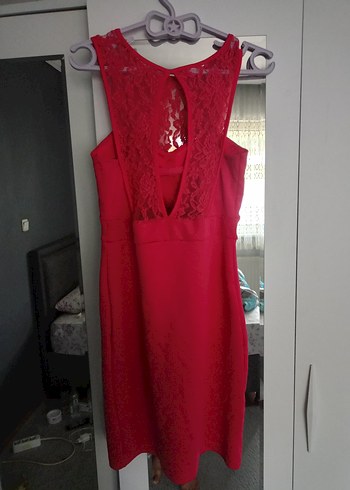 Kırmızı Dantel Detaylı Midi Abiye Elbise - Görsel 2