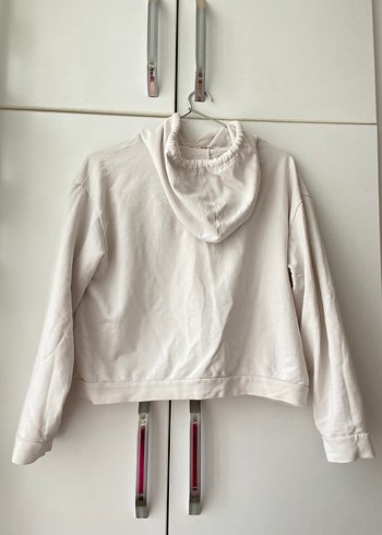 Beyaz Kapüşonlu Oversize Kadın Sweatshirt - Görsel 2