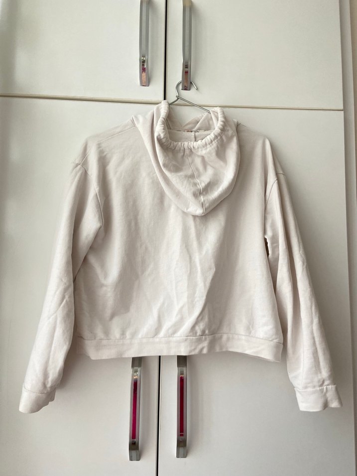 Beyaz Kapüşonlu Oversize Kadın Sweatshirt - Görsel 2