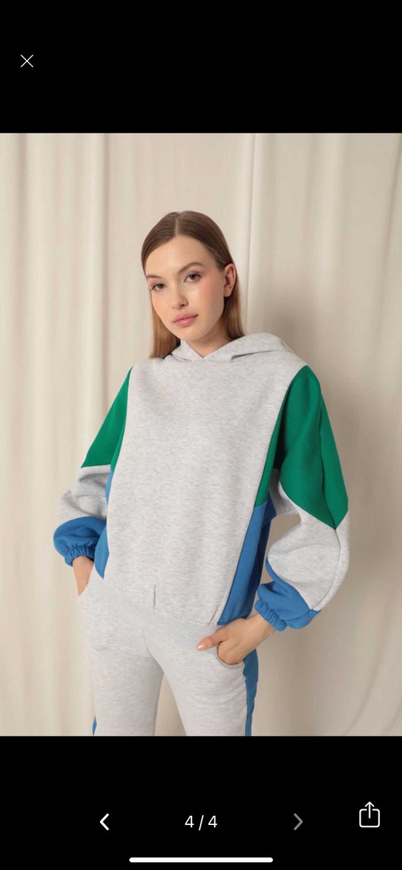 Gri Kapüşonlu Renkli Detaylı Kadın Eşofman Takımı - Görsel 2