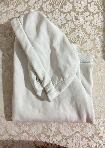 Beyaz Kadın Keten Kapüşonlu Sweatshirt - Görsel 4