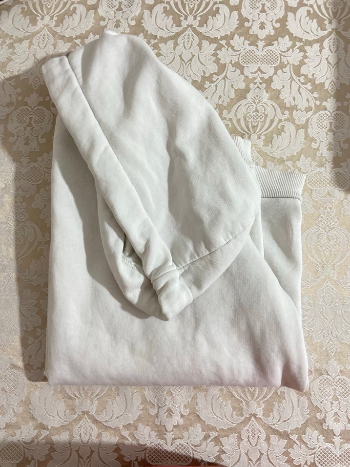 Beyaz Kadın Keten Kapüşonlu Sweatshirt - Görsel 4