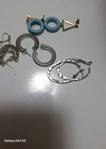 Bohem Zincir Detaylı Kısa Gri Turkuaz Küpeler - Görsel 2