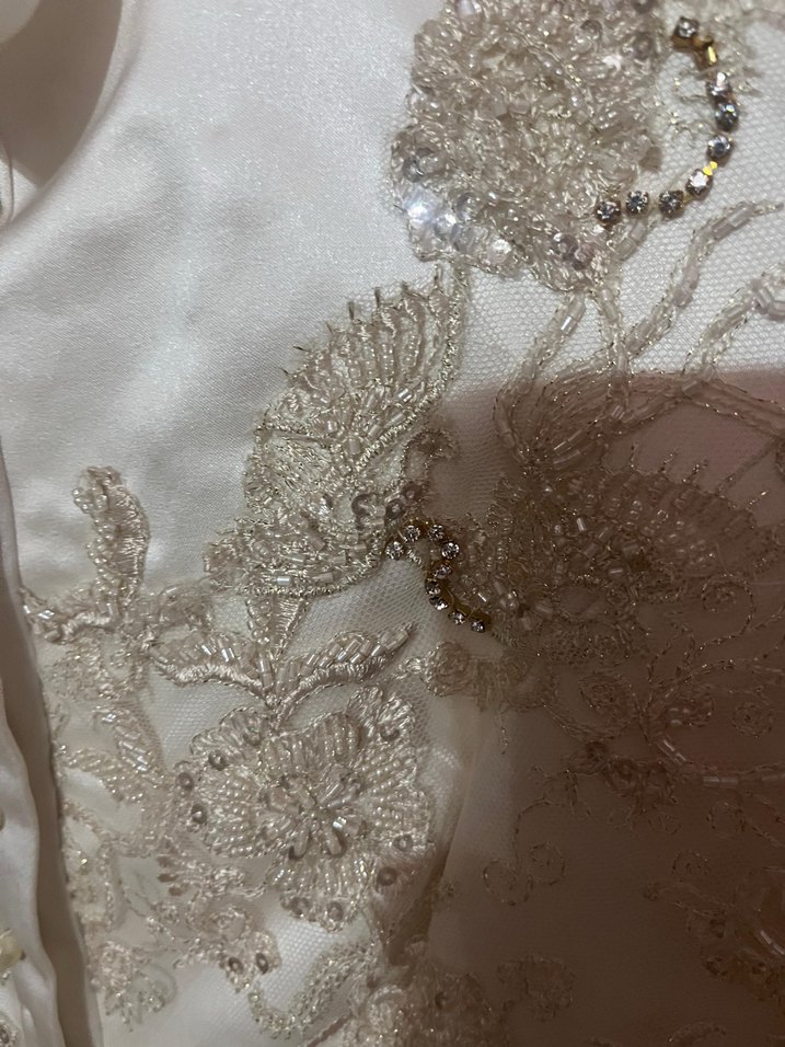 Drapeli Uzun Kollu Özel Dikim Beyaz Vintage Gelinlik - Görsel 5