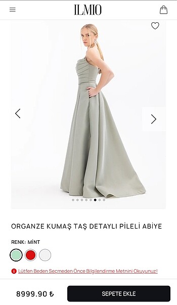 42 Beden Ilmio A kesim Taş Detaylı Pileli Abiye, Mint rengi, Maxi boy, 42