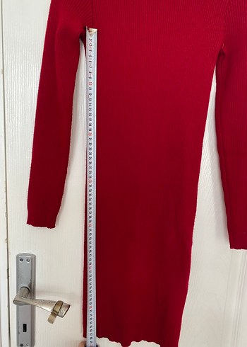 Kırmızı Yarım Balıkçı Yaka Triko Elbise - Görsel 2