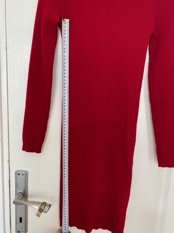 Kırmızı Yarım Balıkçı Yaka Triko Elbise - Görsel 2