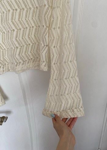 Beyaz Bohem Örgü Kadın Kazak - Görsel 3