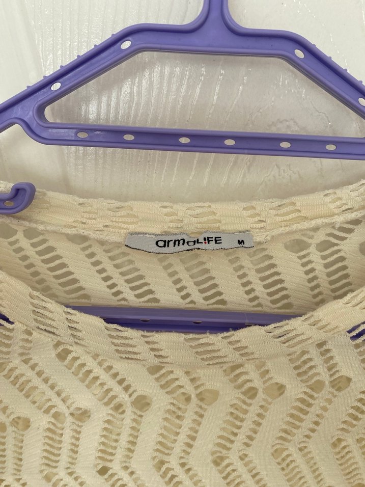 Beyaz Bohem Örgü Kadın Kazak - Görsel 2