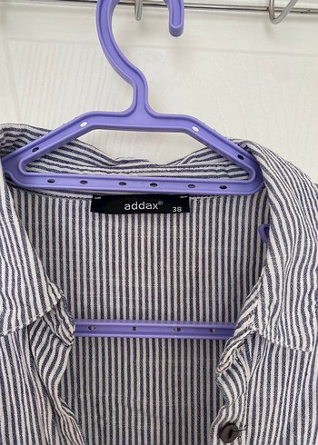 Lacivert Çizgili Keten Kadın Gömlek - Görsel 2