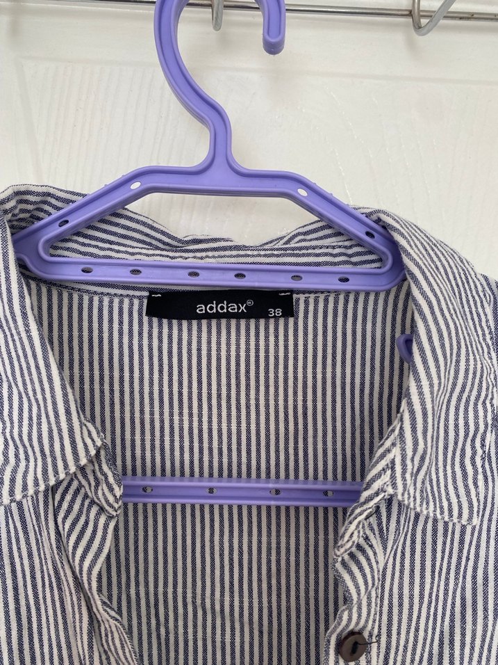 Lacivert Çizgili Keten Kadın Gömlek - Görsel 2