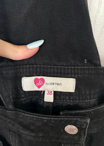 Siyah Denim Askılı Mini Salopet - Görsel 2