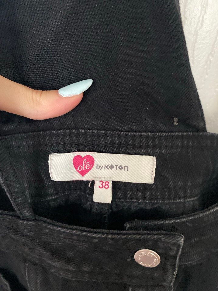 Siyah Denim Askılı Mini Salopet - Görsel 2