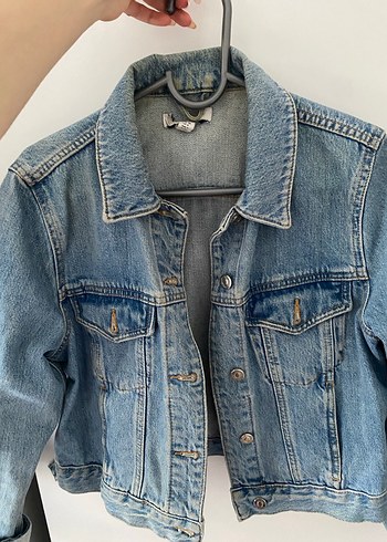 Düğmeli Mavi Kadın Kot Ceket - Görsel 4