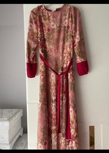 Pembe Çiçekli Vintage Bohem Uzun Elbise - Görsel 2