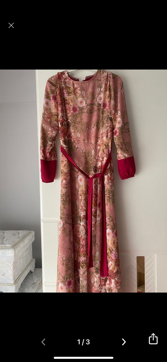 Pembe Çiçekli Vintage Bohem Uzun Elbise - Görsel 2