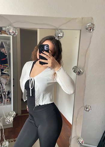 Beyaz V Yaka İnce Triko Bolero hırka - Görsel 4