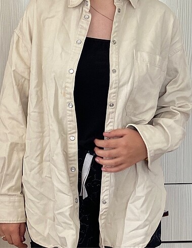 H&M bej rengi oversize ceket/gömlek