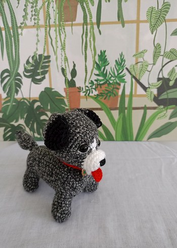 Tasarımcı Gri Kırçıllı Renkli Örgü Mini Köpek Oyuncak