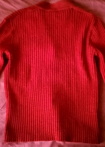 Düğmeli Kırmızı Kadın Hırka - Görsel 3