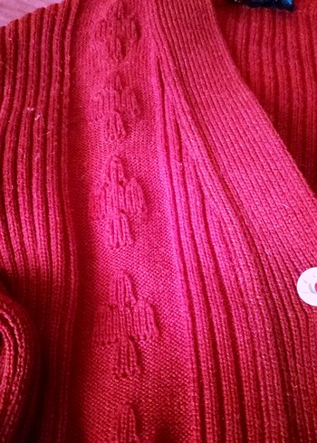 Düğmeli Kırmızı Kadın Hırka - Görsel 2