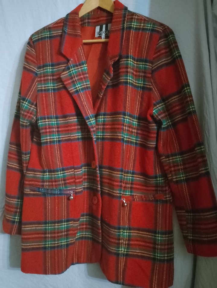 Oversize Kadın Kırmızı Ekose Kaban - Görsel 4