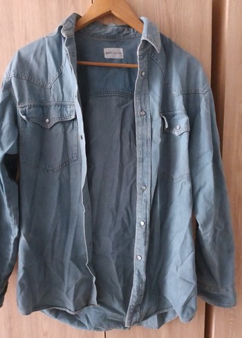 Düğmeli Mavi Denim Kadın Gömlek