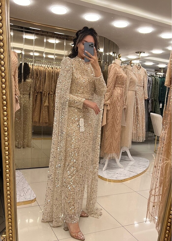 TAŞ RENKLİ ,TAŞ PELERİNLİ,FUL TAŞ DETAYLI ABİYEMİZ - Görsel 3