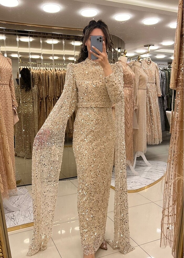 TAŞ RENKLİ ,TAŞ PELERİNLİ,FUL TAŞ DETAYLI ABİYEMİZ - Görsel 5