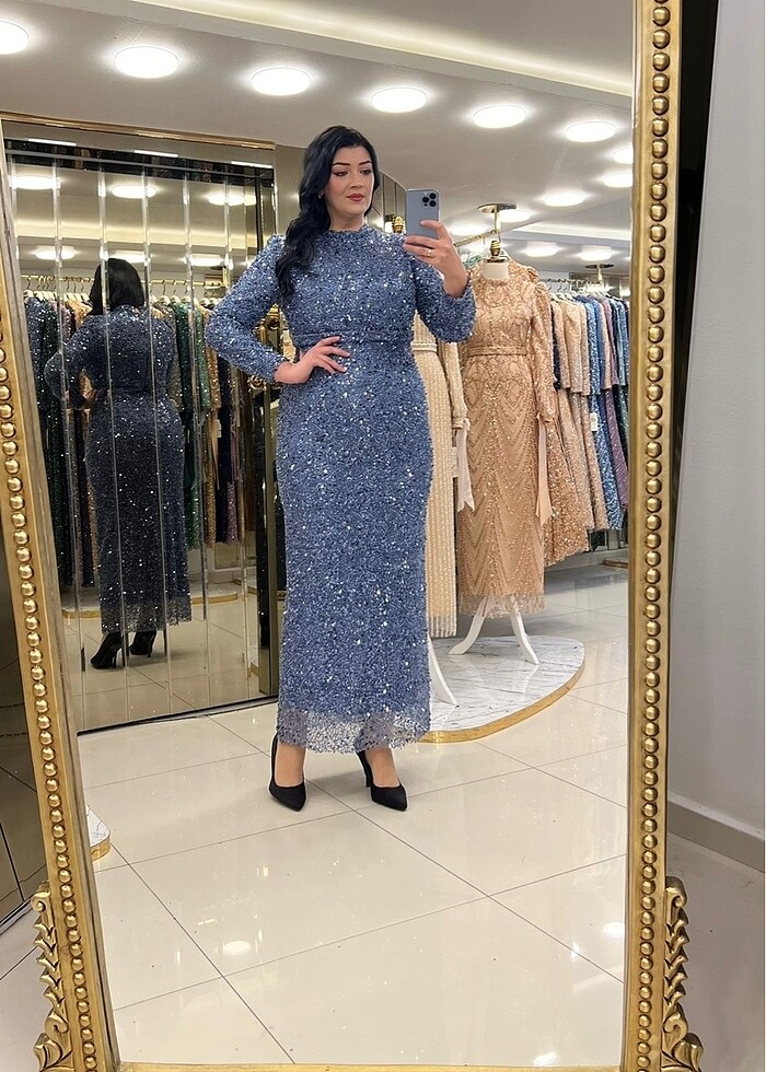 İMDİGO MAVİ ,BÜYÜK BEDEN ,FUL TAŞ DETAYLI ABİYEMİZ - Görsel 2