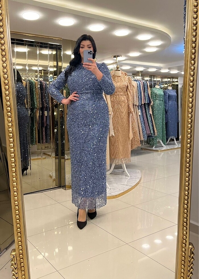 İMDİGO MAVİ ,BÜYÜK BEDEN ,FUL TAŞ DETAYLI ABİYEMİZ - Görsel 4