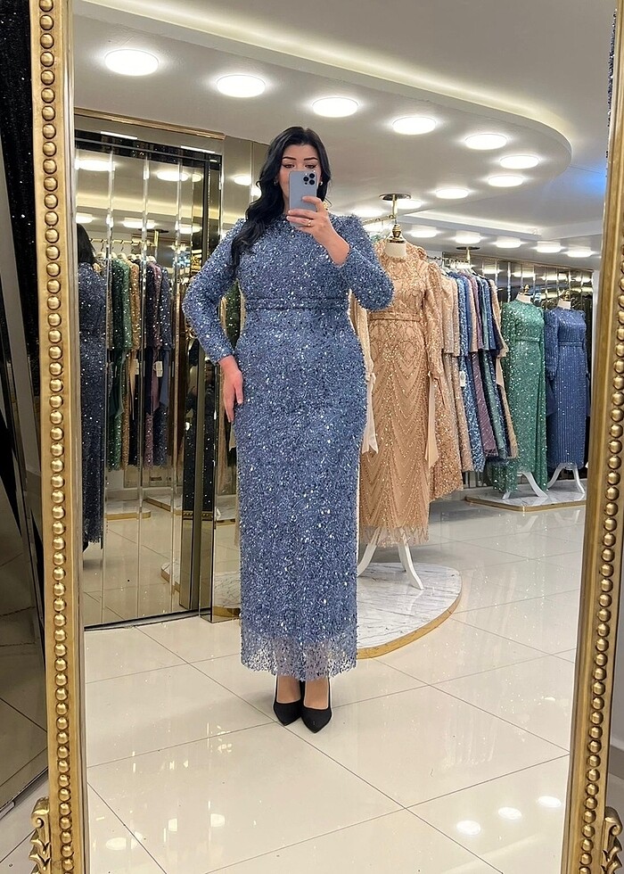 İMDİGO MAVİ ,BÜYÜK BEDEN ,FUL TAŞ DETAYLI ABİYEMİZ - Görsel 5