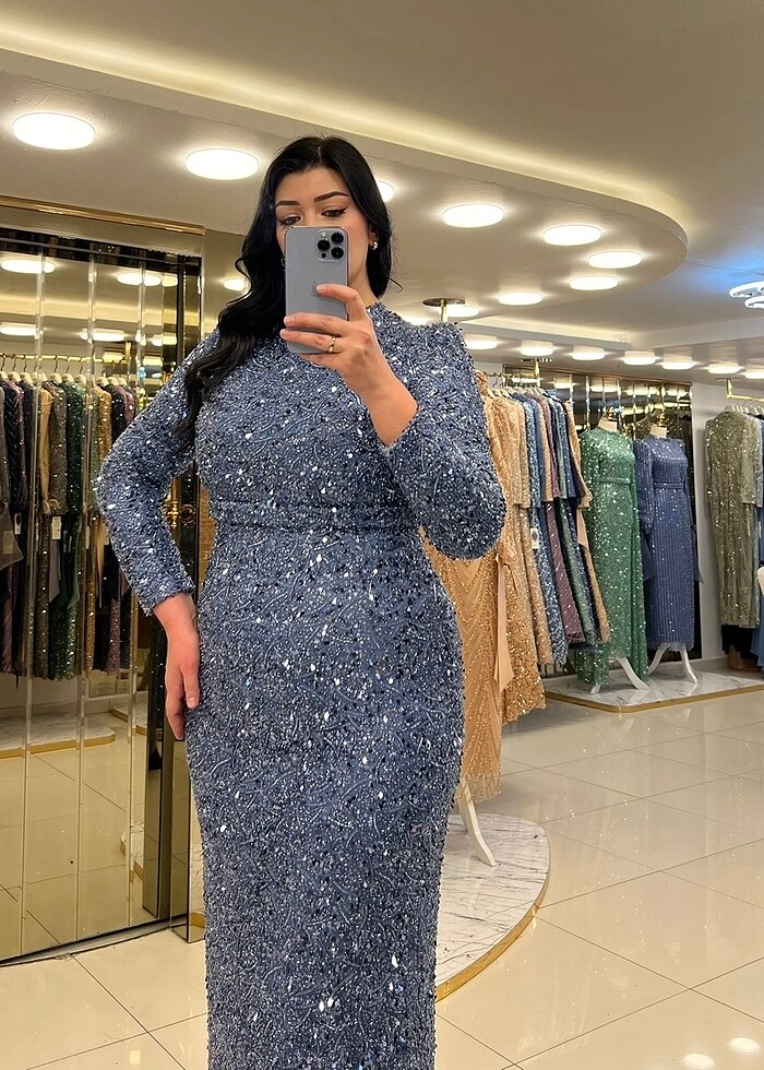 İMDİGO MAVİ ,BÜYÜK BEDEN ,FUL TAŞ DETAYLI ABİYEMİZ - Görsel 3