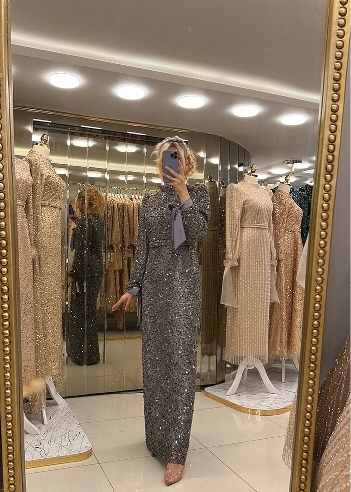 ANTRASİT RENKLİ ABİYEMİZ.KOL DETAYLI, FUL TAŞLI İŞLEMLİ ŞIK ABİY - Görsel 3