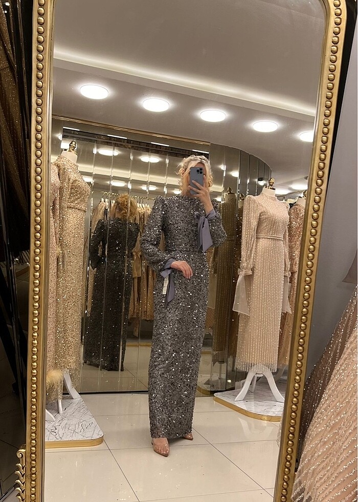 ANTRASİT RENKLİ ABİYEMİZ.KOL DETAYLI, FUL TAŞLI İŞLEMLİ ŞIK ABİY - Görsel 5