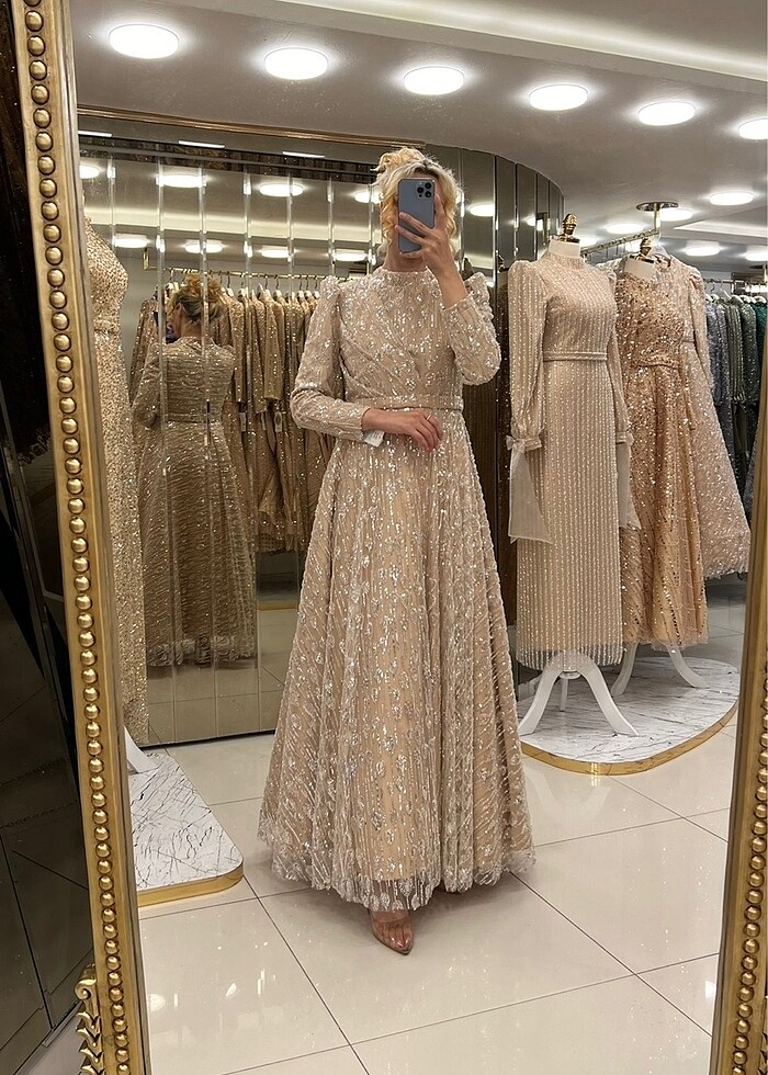 TAŞ RENK ABİYEMİZ,FUL DESEN TAŞ İŞLEMLİ ÇOK ŞIK ABİYE. - Görsel 3