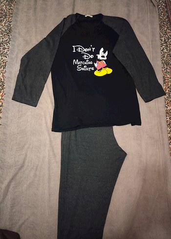 Gri Erkek Mickey Mouse Baskılı Pijama Takımı - Görsel 2