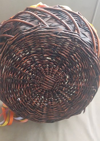  Beden Renkli Kurdeleli Kahverengi Hasır Sepet