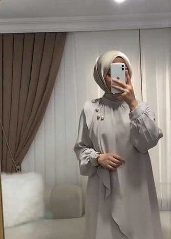 Drapeli Gri Uzun Kadın Elbise - Görsel 2