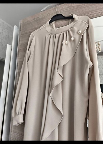 Drapeli Gri Uzun Kadın Elbise - Görsel 3