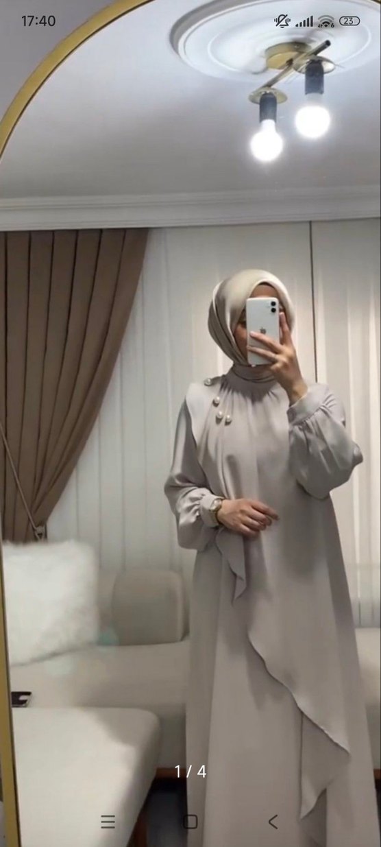 Drapeli Gri Uzun Kadın Elbise - Görsel 2