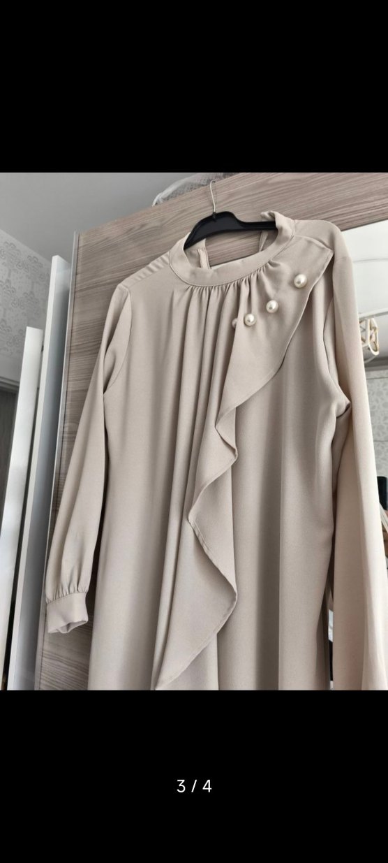 Drapeli Gri Uzun Kadın Elbise - Görsel 3