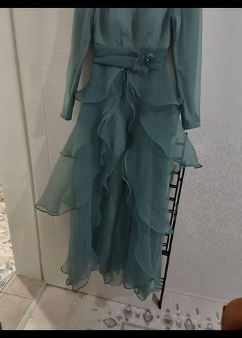 Uzun Turkuaz Kadın Abiye Elbise - Görsel 2