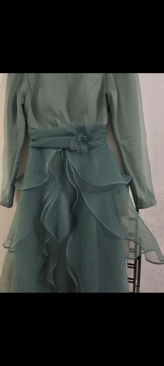 Uzun Turkuaz Kadın Abiye Elbise - Görsel 3